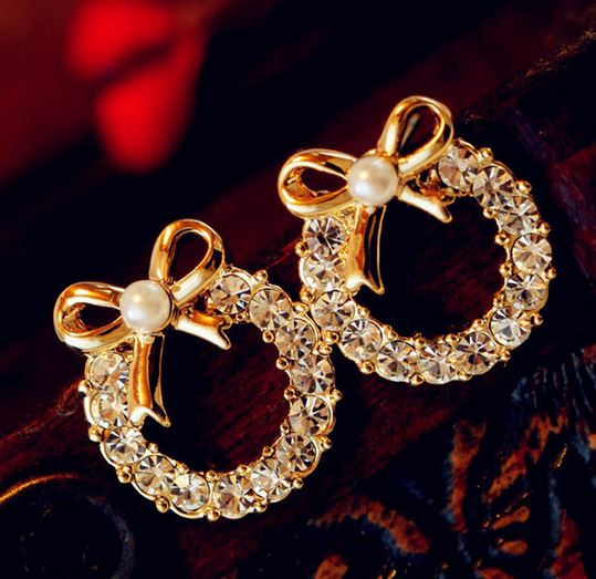Pearl Bow and Rhinestone Wreath Earrings LilyFair Jewelry