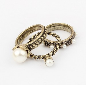 Pearl Melody Stack Rings (Gold)